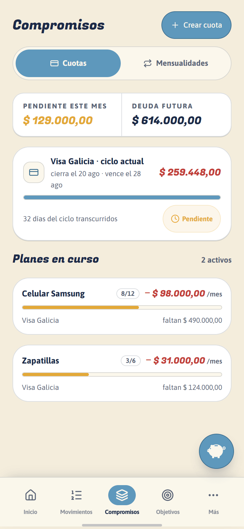 Compromisos: cuotas y suscripciones
