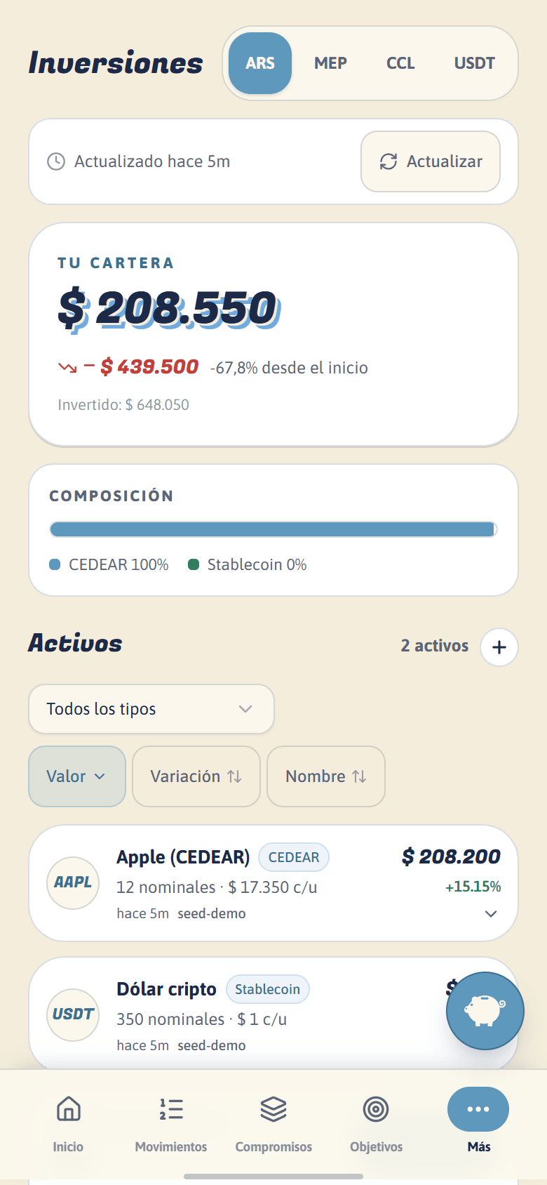 Inversiones en pesos y dólares